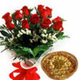 Dutch Red Roses Bunch With Assorted Dry Fruits